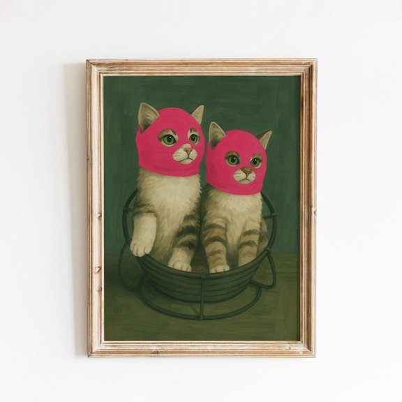Cats Soft Rose Masks Retro Cat Living Room Pet Lover Home Decor Wall Decor Unframed Paper Print