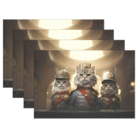 Cats Soldiers 12×18 inch Placemats Heat Resistant Washable Foldable Rectangular Placemats Set Decoration Indoor Outdoor for Kitchen Dining Table 6PCs