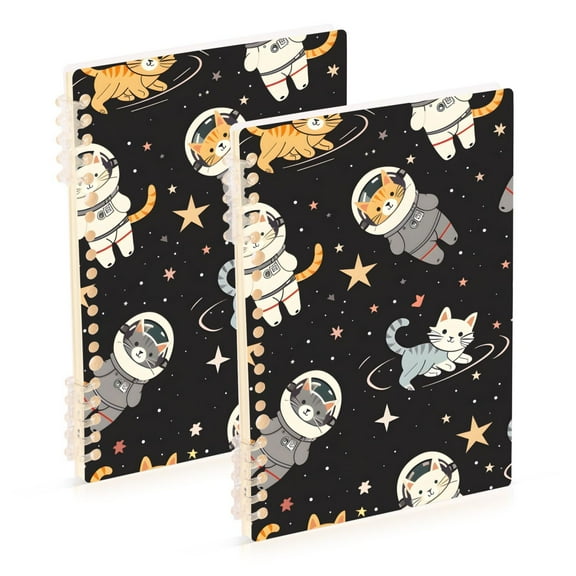 Cats Space Ring Binder Notebook Journey Note Diary College Ruled Spiral Notebook Study Loose Leaf Paper A5 60 Pages