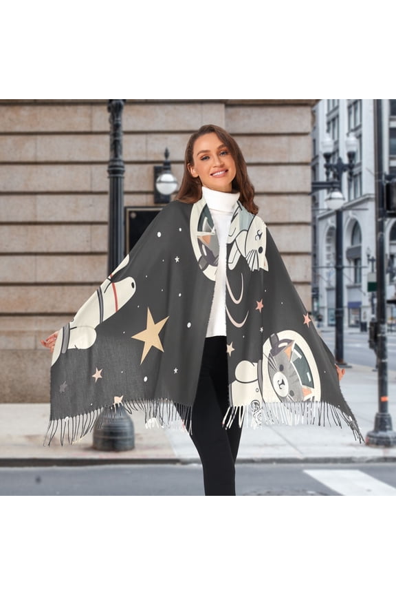 Cats Space Winter Scarf for Women Fashion Warm Long Soft Blanket Scarves Gifts