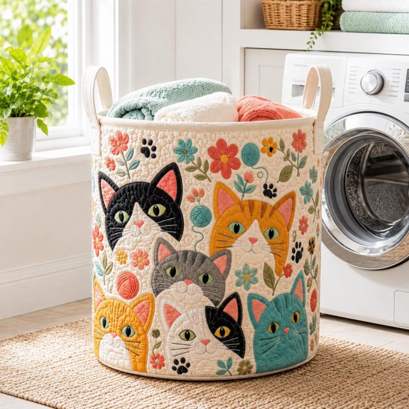 Cats Storage Basket, Cat Lover Laundry Hamper, Fabric Home Organization