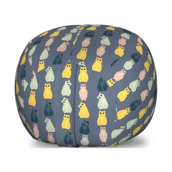 Cats Storage Toy Bag Chair, Colorful Pattern with Young Kitties in Different Poses Domestic Friendly Kittens, Stuffed Animal Organizer Washable Bag, Large Size, Multicolor, by Ambesonne