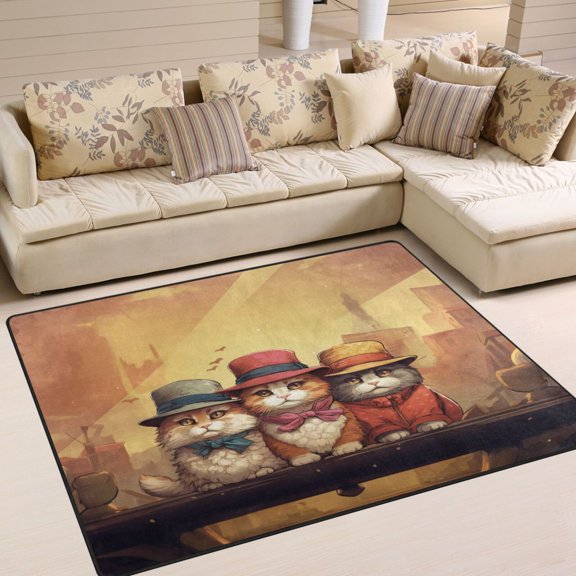 Cats Suits Hats Ruins Area Rug Washable 80 x 58 Floor Carpet Mat Non Slip for Bedroom Living Room Home Decor