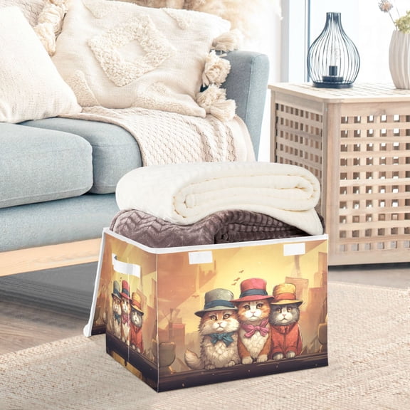 Cats Suits Hats Ruins Storage Basket Foldable Laundry Basket Shelf Kids Toy Storage Container Organizer with Handles