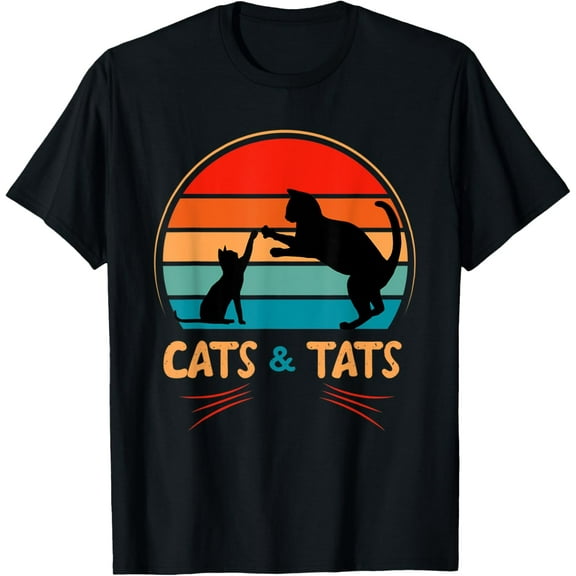 Cats & Tats - Cat T-Shirt men and women can wear, black, white, gifts