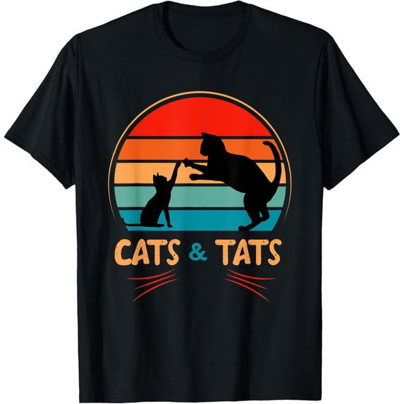 Cats & Tats - Cat T-Shirt men and women can wear, black, white, gifts