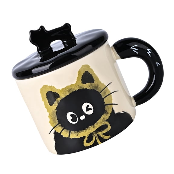 Cats Themed Mug with Lid and Portable Handle Creative Souvenir Gift 370ML Ceramic Drinking Water Cup for Beverage