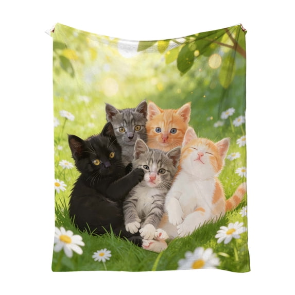 Cats Throw Blanket, Ultra Soft Warm Kittens Family Cats Decorative for All Season, Fleece Blankets for Bed Chair Car Sofa Couch Bedroom (51x39in)