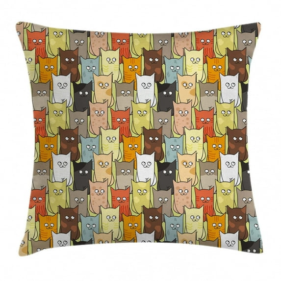Cats Throw Pillow Cushion Cover, Funny Cute Colorful Graphic Kittens Cartoon Style Boys Girls Kids Playroom Nursery, Decorative Square Accent Pillow Case, 20 X 20 Inches, Multicolor, by Ambesonne