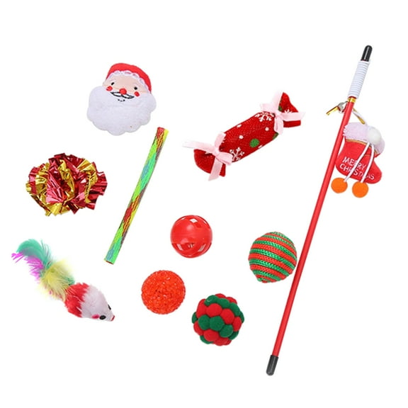Cats Toy Christmas Stocking Shape Set Plush Gift for Pet with Mouse Toy Cats Toy Interactive Stick Wand Toy