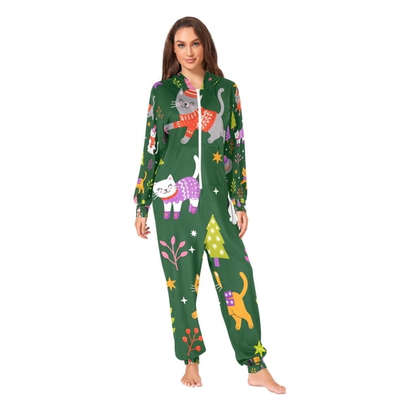 Cats Trees Adult Unisex Onesie Pajamas One Piece Suit Pjs Sleepwear Jumpsuit