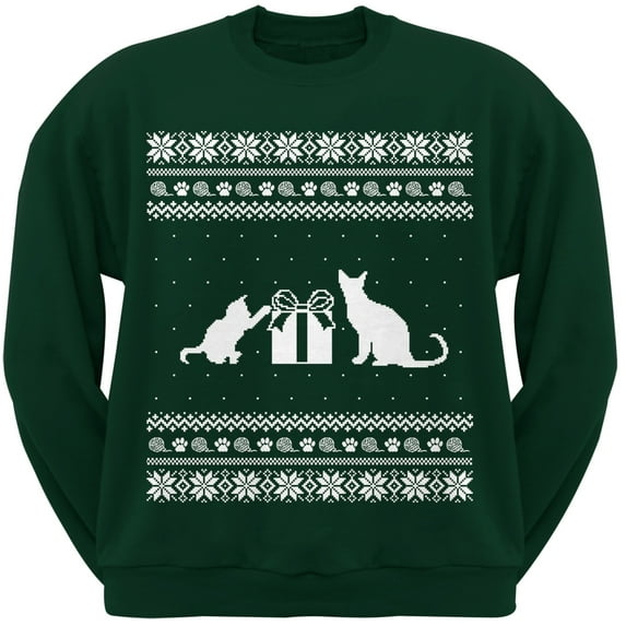 Cats Ugly Christmas Sweater Dark Green Crew Neck Sweatshirt