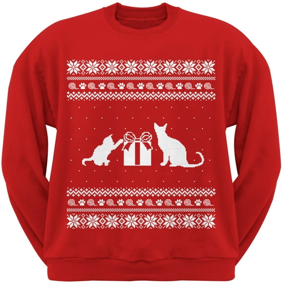 Cats Ugly Christmas Sweater Red Crew Neck Sweatshirt