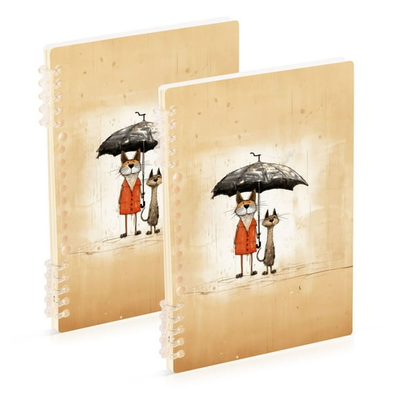 Cats Umbrella Ring Binder Notebook Journey Note Diary College Ruled Spiral Notebook Study Loose Leaf Paper A5 60 Pages