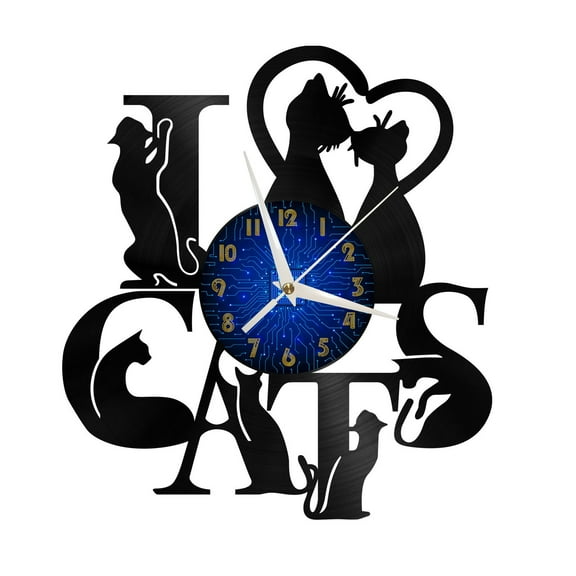 Cats Vinyl Record Wall Clock for Kitchen Wall Decor Wall Art Gift for Lover Gift Idea for a Best Friend(B)