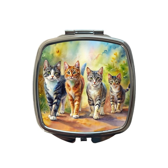 Cats Walking Watercolor Travel Makeup Handbag Purse Small Pocket Compact Mirror