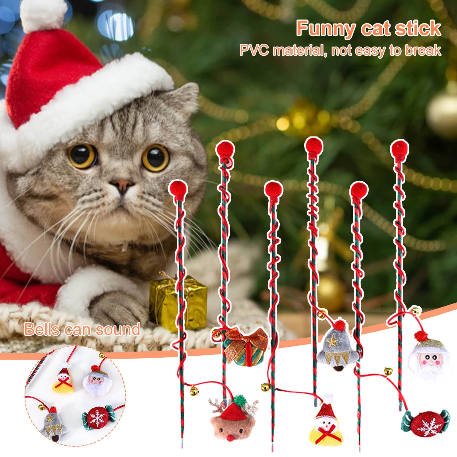 Cats Wand Toy Set Christmas Series Interactive Cotton Rope Stick with ...