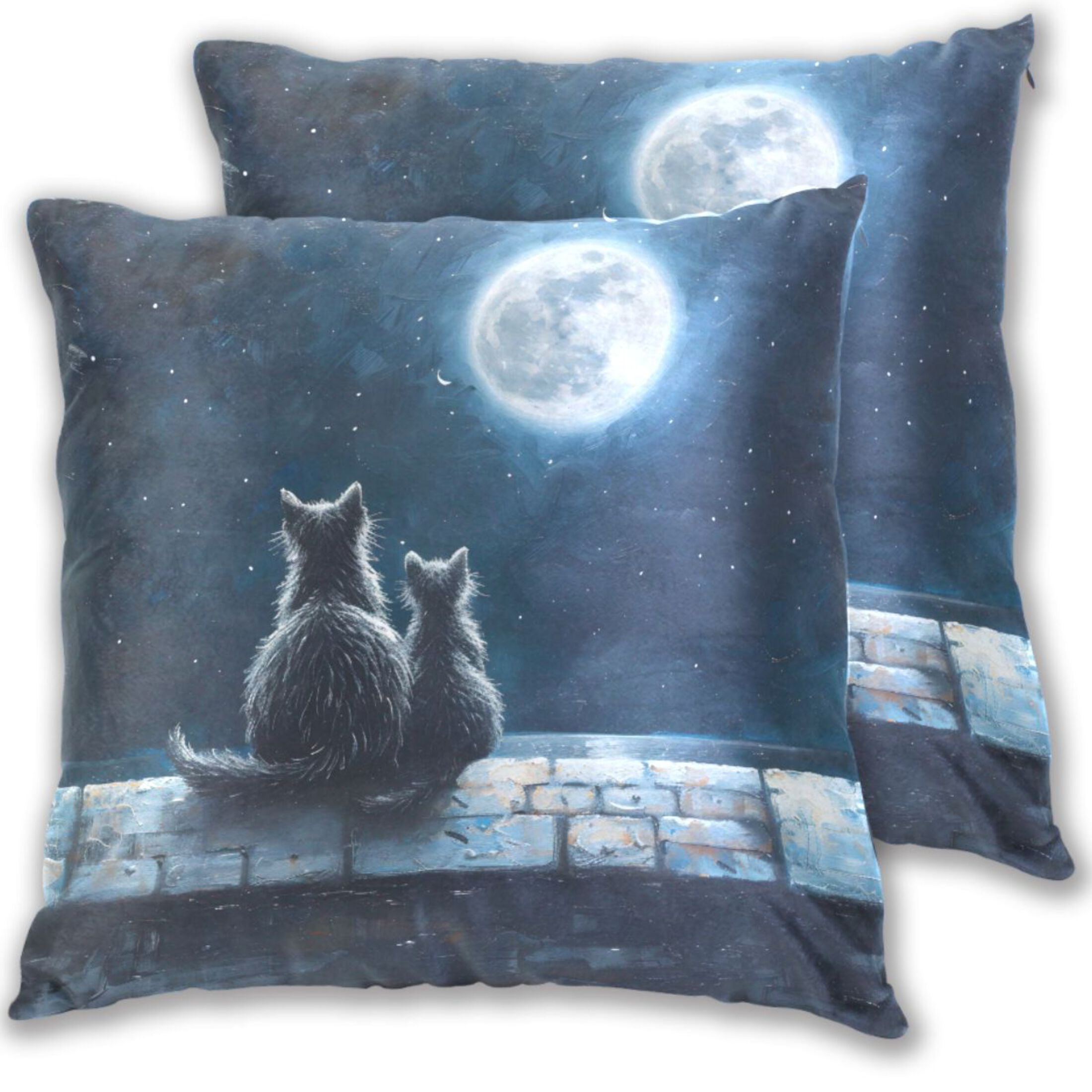 Cats Watching The Moon Throw Pillow Covers Pillowcases 18 x 18 Inch