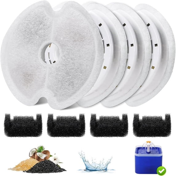 Cats Water Filters for Fountain 67oz/2L Activated Carbon Filter with Pre-Filter Sponges for Pet Water Fountain