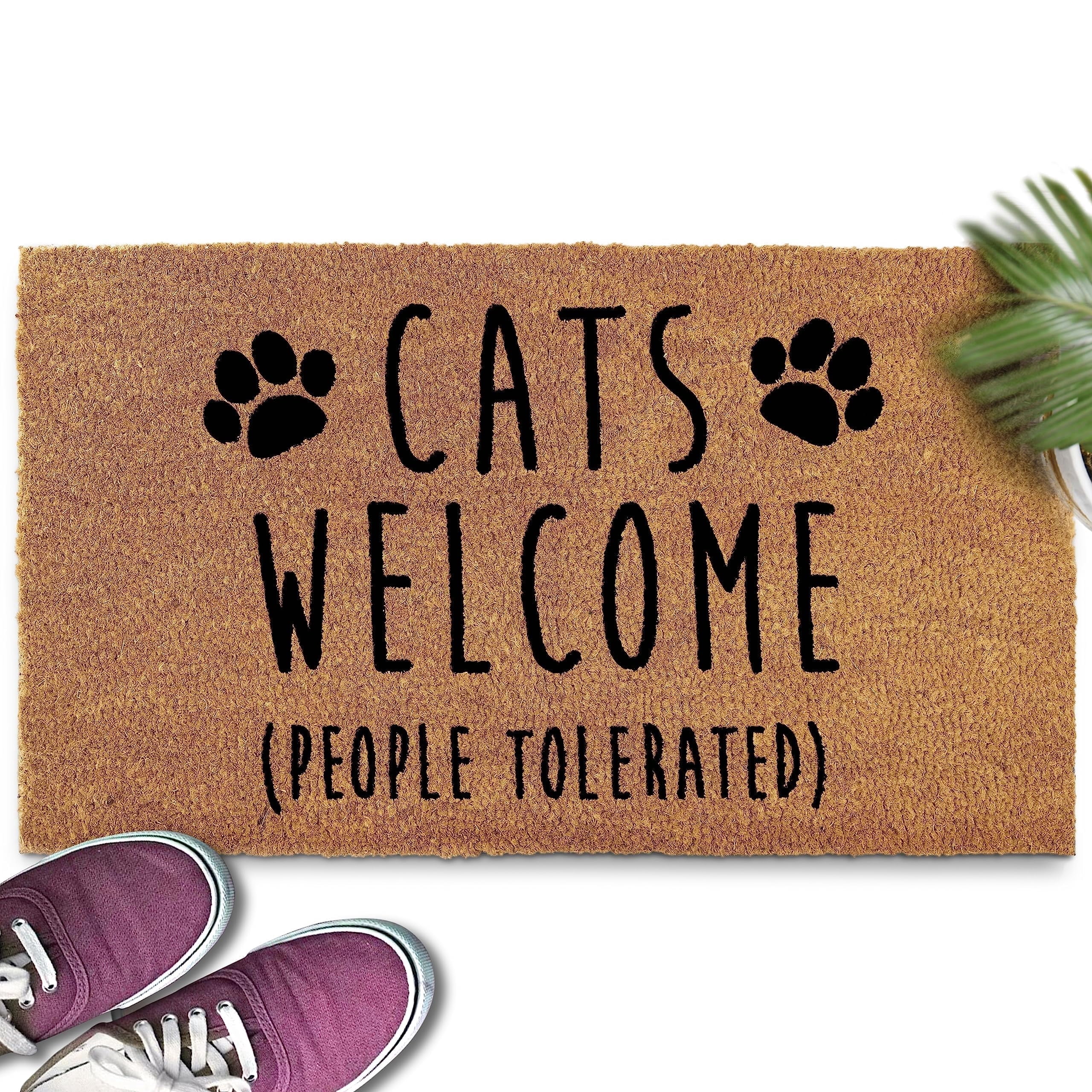 MAINEVENT Cats Welcome People Tolerated Doormat 30x17 Inch, Funny Outdoor Welcome Mat for Outside