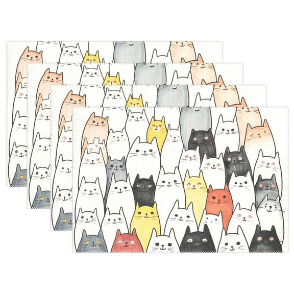 Cats with White 12×18 inch Placemats Heat Resistant Washable Foldable Rectangular Placemats Set Decoration Indoor Outdoor for Kitchen Dining Table 1PC