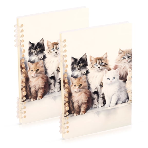 Cats White Ring Binder Notebook Journey Note Diary College Ruled Spiral Notebook Study Loose Leaf Paper A5 60 Pages