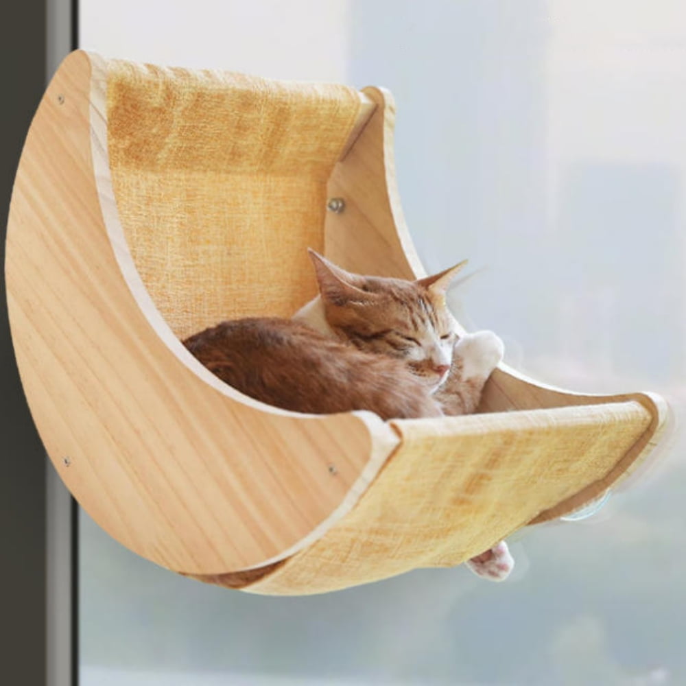 Cats Window Beds Moon Perches Seat for Indoor Cat, Wooden Moon Cat Hammock