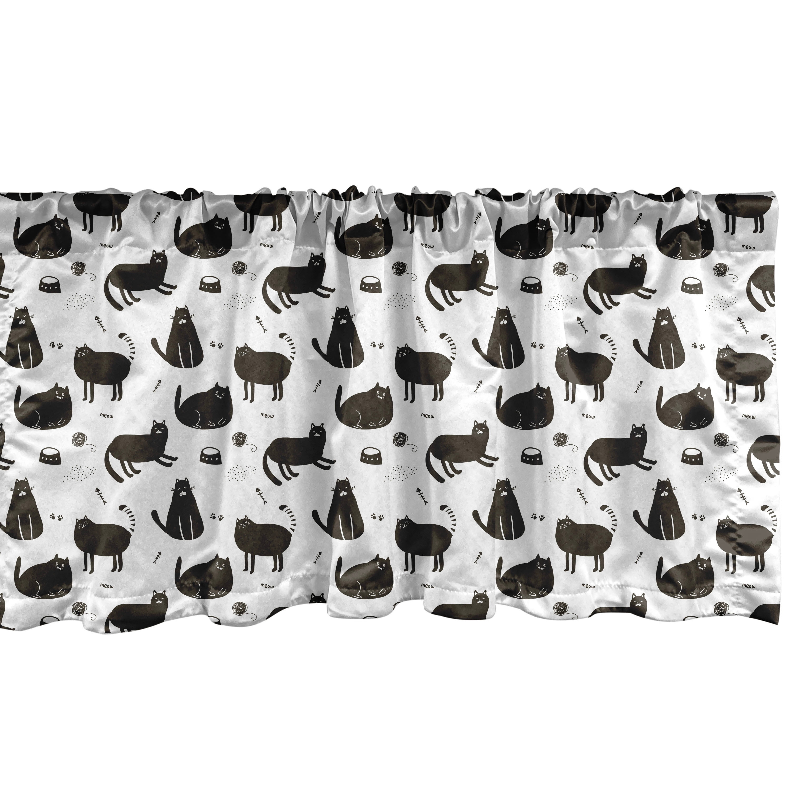 Dark Brown and White Cat Pattern Satin Valance Set