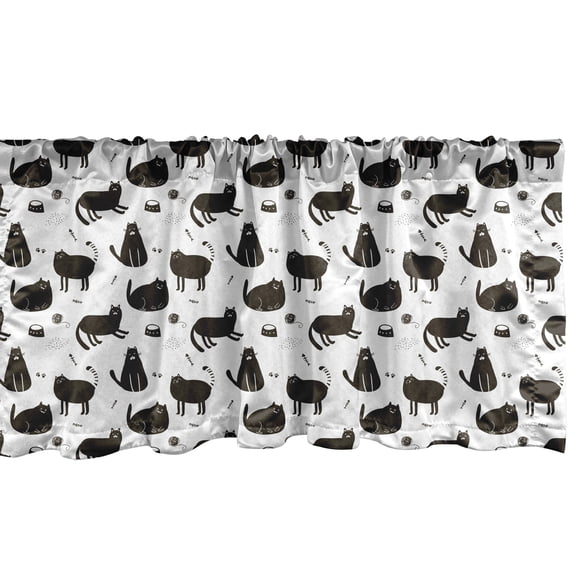 Ambesonne Cats Valance Pack of 2, Grumpy Funny Kitty Pattern, 54"X12", Dark Brown and White