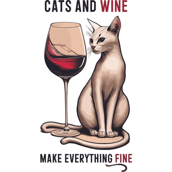 Cats and Wine Make Everything Fine Restaurant Kitchen Cellar Quotes Saying Kitten Wall Art Sticker Designs Vinyl Stickers For Home House Walls Rooms Windows Bedroom Decoration Size (7x12 inch)