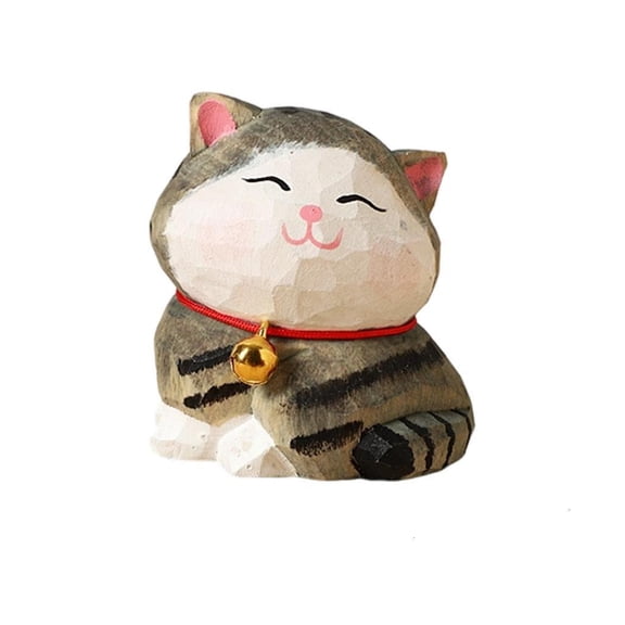 Cats Wood Statuette Shelf Decoration Sculpture Home Decoration Wood Cats Sculpture Carving Desk top Statue