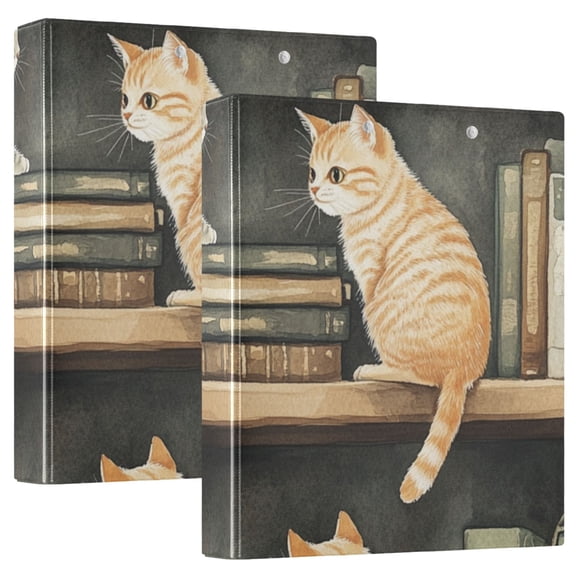 Cats and Books 3 Ring Binders 1.5 inch Hardcover File Folders with Interior Pockets A4 Size Organizer for School Office Hospital