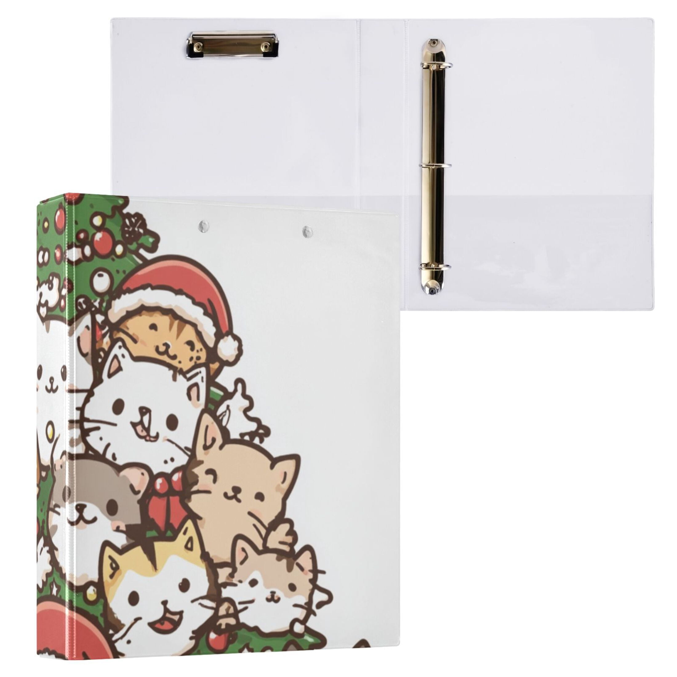 Cats and Christmas Tree 3 Ring Binders 1.5 inch Hardcover File Folders with Interior Pockets A4 Size Organizer for School Office Hospital
