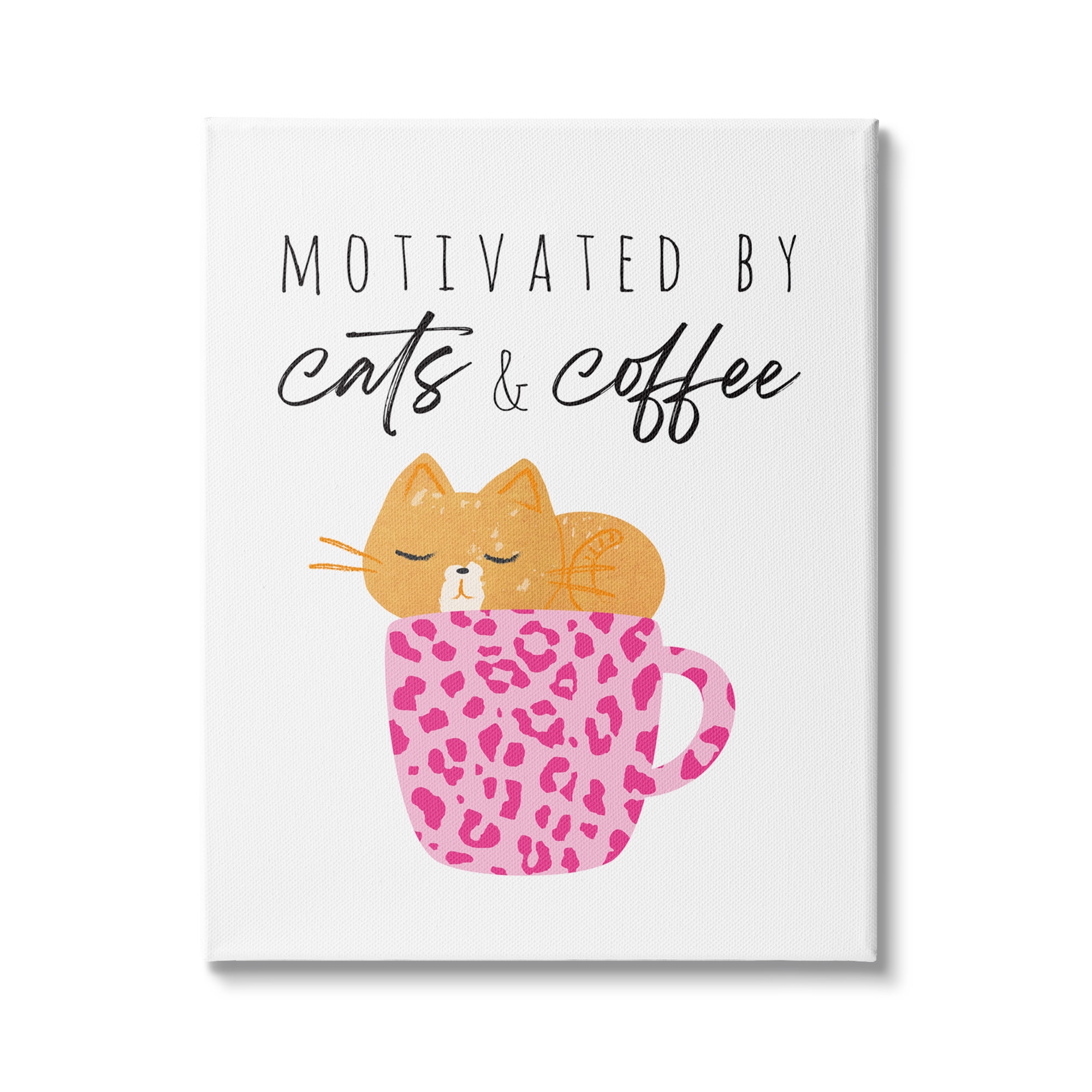Stupell Industries Cats and Coffee Motivation Pink Cheetah Print Mug, 36 x 48, Design by Jennifer McCully