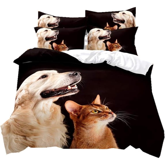Cats and Dogs Duvet Cover Set,Bedding Set for Kids and Adult, Home Decor, King Size