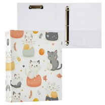 Cats and Fish Pattern 3 Ring Hardcover Binders 1.5in Round Rings for Letter-Size Folder Paper Organizer Pockets for Office Student Recipe
