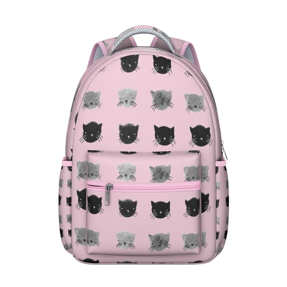 Cats and Flowers Print Student School Backpack with Geometric Cat Pattern and Abstract Cat Art Artistic Minimalist Design