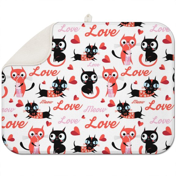 Cats and Hearts Pattern Drying Pad 3-Layer Thick Absorbent Mat
