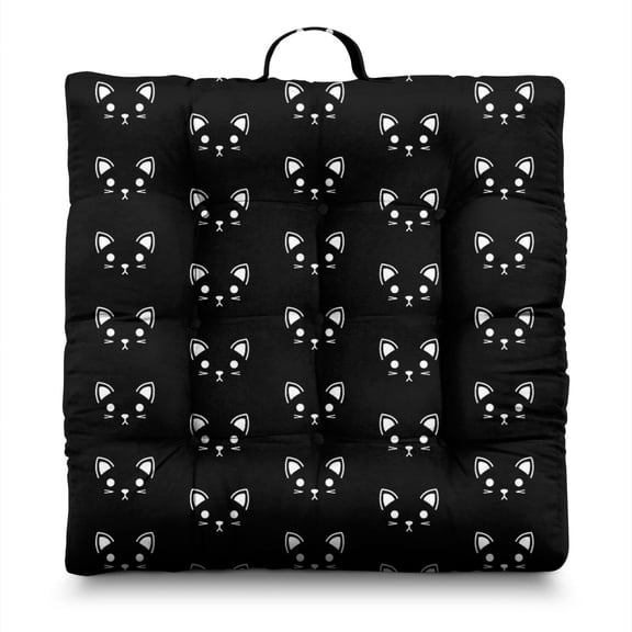 Cats and Hearts Pattern Floor Cushion - Adorable Pet Lover Gift Meditation Seat - 9-Point Tufted Non-Shift Filling Design