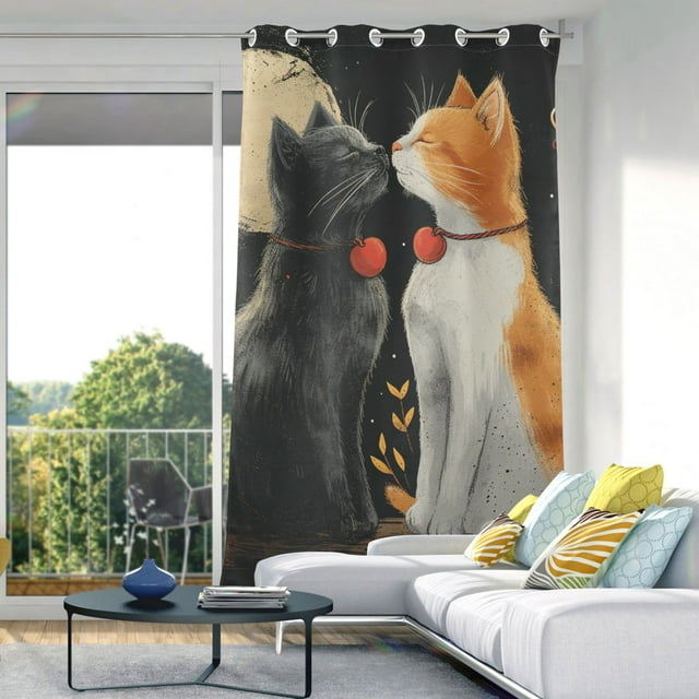 Cats and Moon Leaves Blackout Curtain Panels Drapes Privacy Assured