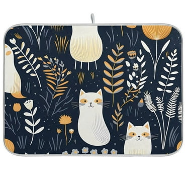 Cats and Plants Dish Drying Mat Microfiber Kitchen Pad Large Counter Absorbent Dish Mats Drainer Rack 18"x24"
