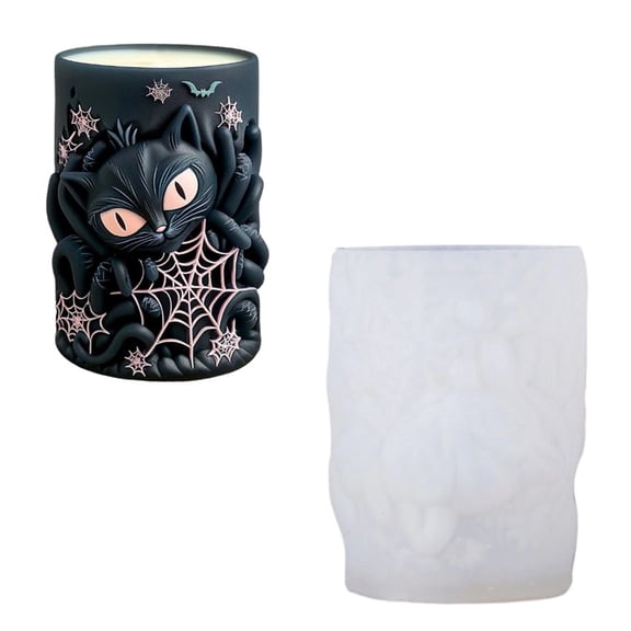Cats and Spiderweb Pattern Halloween Silicones Mold With Easy Releases Design For Safe Family Craft Activity