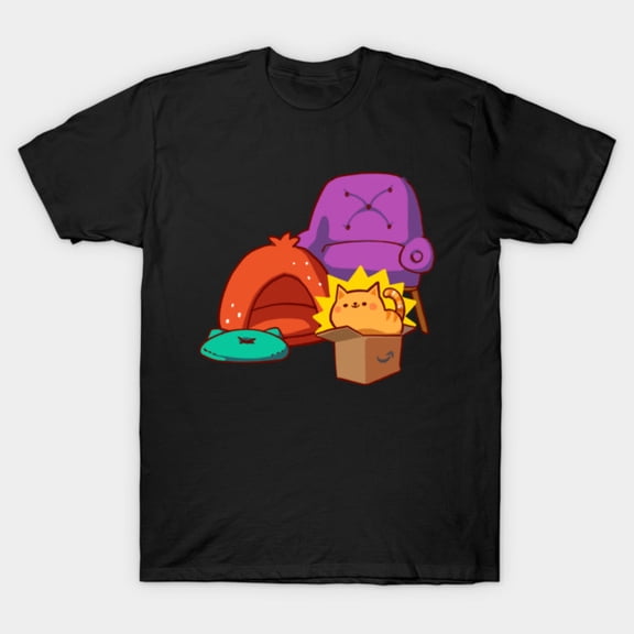 Cats and Their Cardboard Boxes Whimsical Feline Kitten Playing Humor Unisex T-Shirt, up to size 3XL.