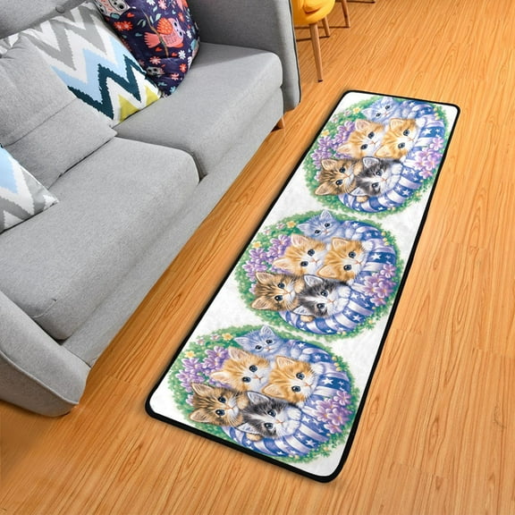 Cats and Wreath Hallway Runner Rug 2'X6' Non-Slip Washable Carpet Runner Kitchen Entryway Laundry Bedroom