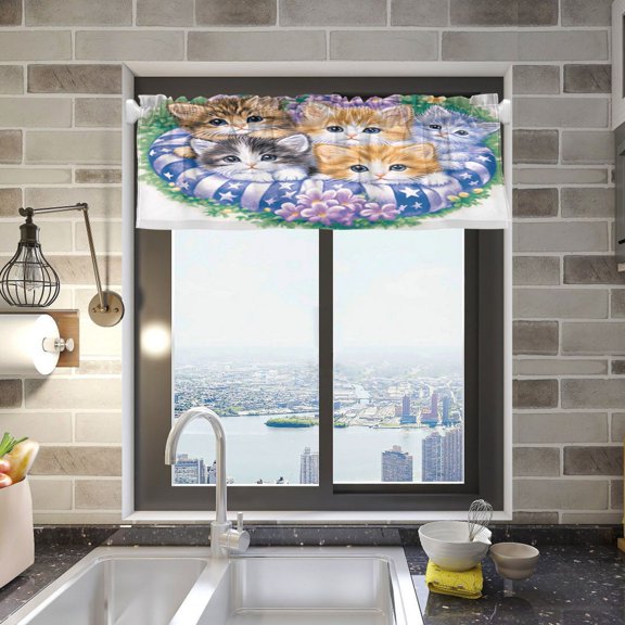 Cats and Wreath Valance Curtains Rod Pocket for Kitchen Living Room Windows Farmhouse Decor 54x18