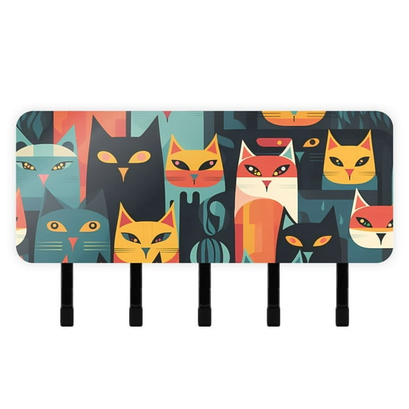 Cats by Absract Mail Holder Organizer Wall Mount with Shelf Key Holder Key Rack with 5 Key Hooks for Wall Decorative