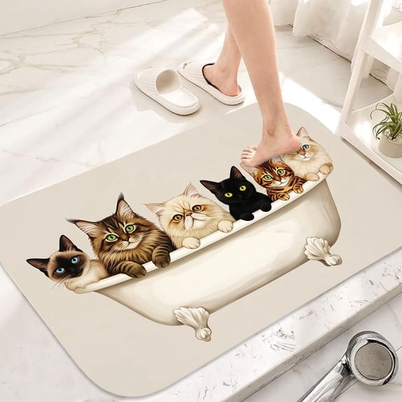 Cats in Bathtub Flannel Bath Mat 16x24 Inches, Soft Absorbent Non-Slip Bathroom Rug, Machine Washable Floor Mat for Shower