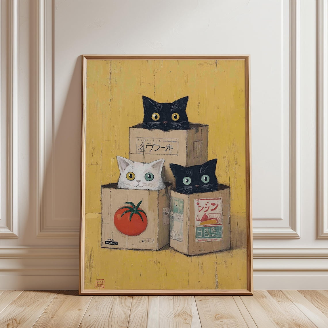 Cats in Boxes Vintage Illustration Cute Animal Playroom Wall Art Print ...