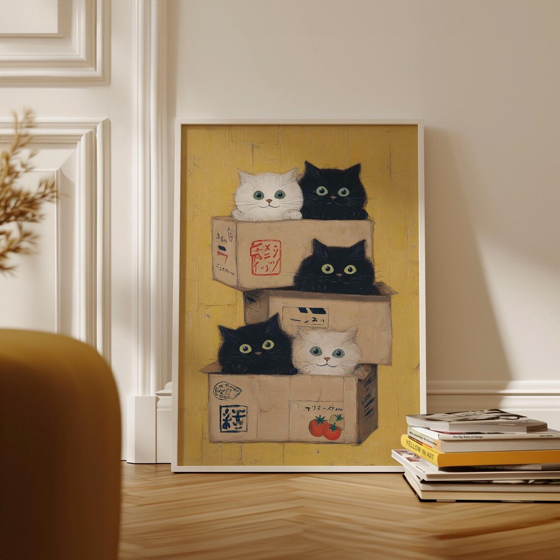 Cats in Boxes Vintage Illustration Cute Animal Playroom Wall Art Print ...