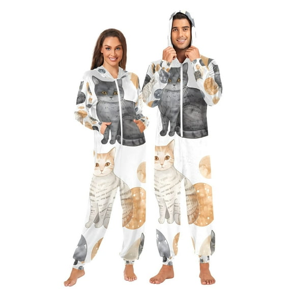 Cats in Circle Adult Onesie Pajamas Slim Fit Christmas One Piece Suit Pjs for Women and Men Hooded Zipper